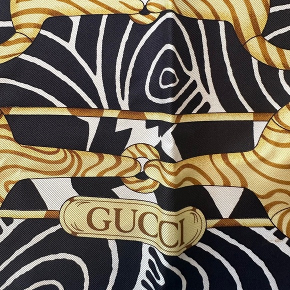 Gucci Black and Gold Patterned Silk Scarf - Picture 2 of 5